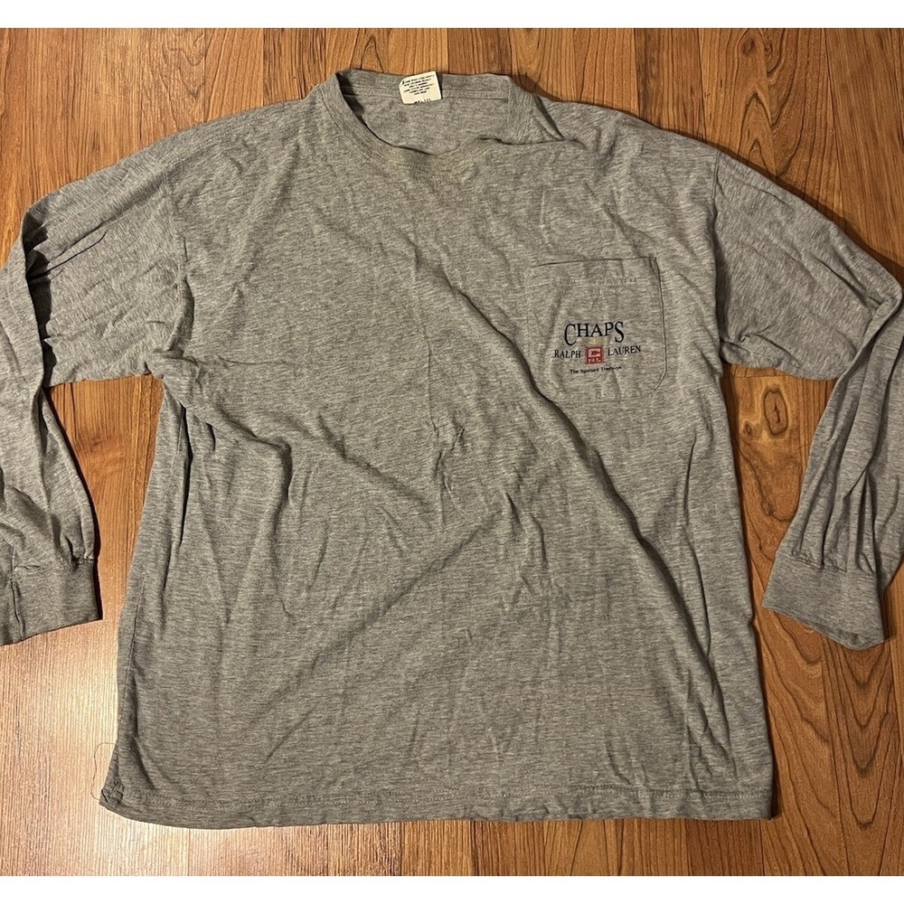 Vintage Ralph Lauren RL Chaps Pocket T Shirt Logo Gray Spirited Tradition Mens L